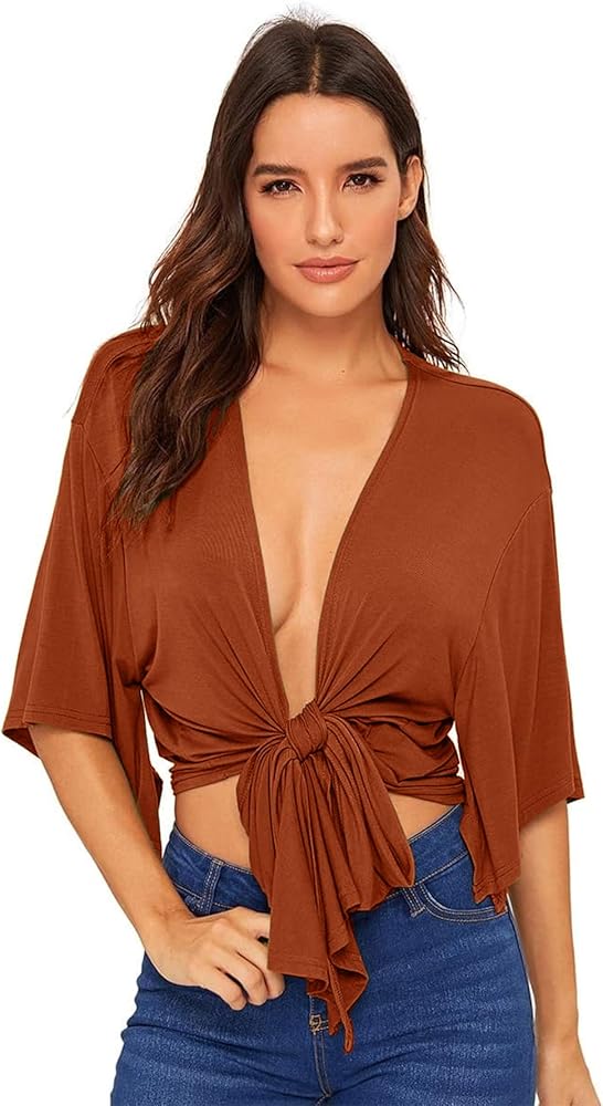 deep v tie front top