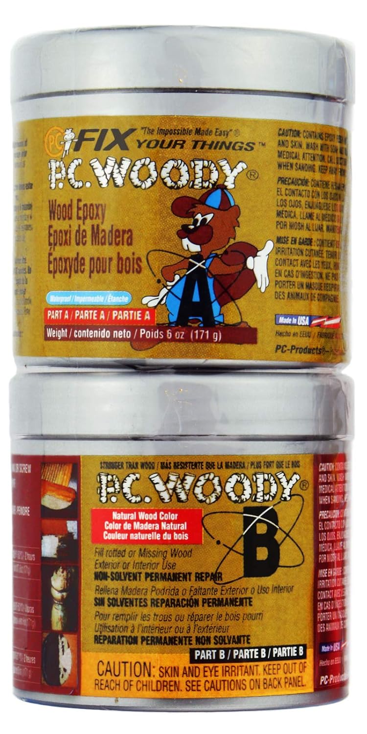 PC Products PC-Woody Wood Repair Epoxy Paste, Two-Part 6 oz in Two Cans, Tan 083338