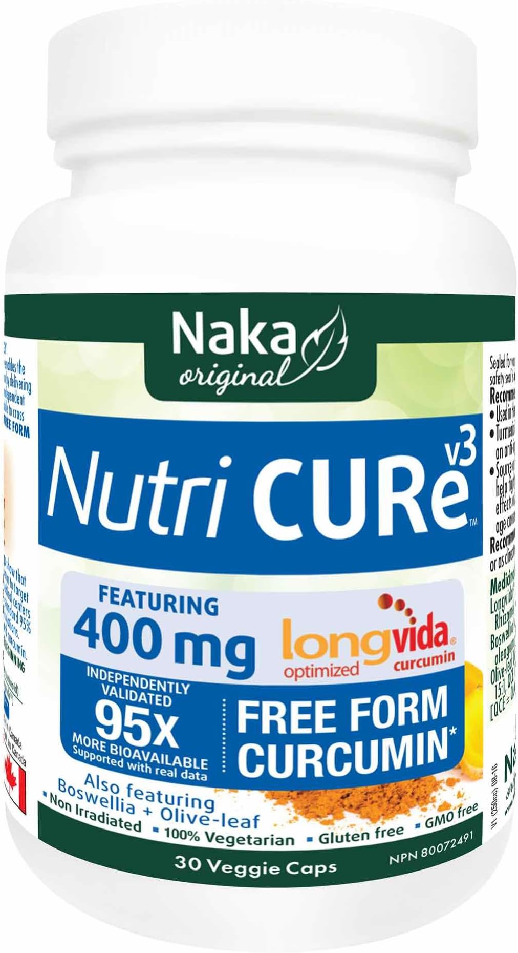 Longvida Curcumin Supplement Enhances Cognitive Ability. Soy Free, Synergistic Blend of Natural Turmeric Extract from Turmeric Root, Boswelia & Olive Leaf. Non GMO, Gluten Free by Naka (30 Capsules)