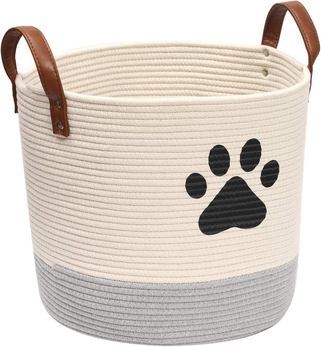 Cotton Rope Dog Toy Basket, Puppy Bin - Perfect for Organizing Pet Toys Blankets, Leashes - Beige Gray, 34x33 cm (Pack of 1) - Image 3