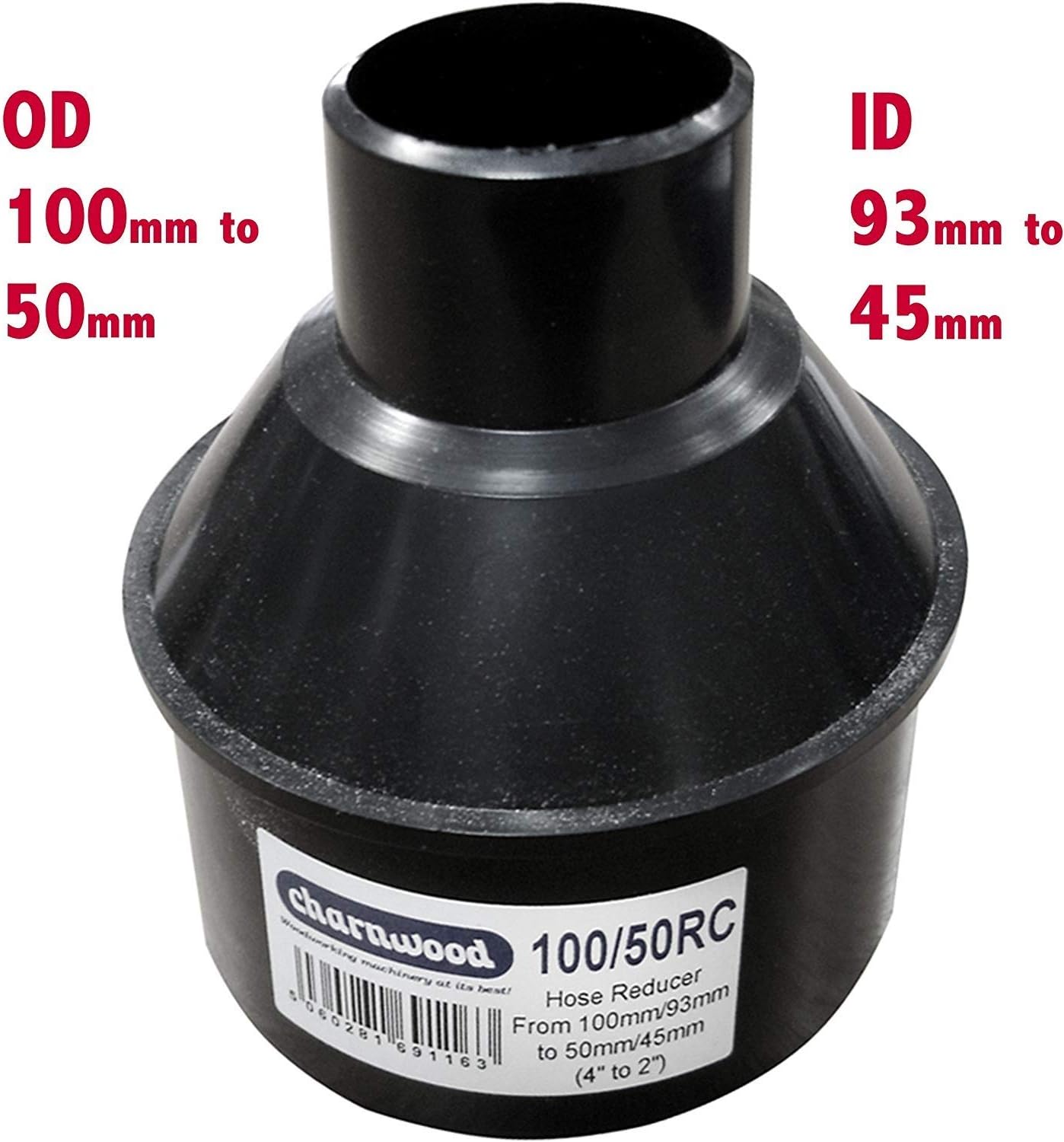 Dust Extractor Hose Fitting Reducer 100/50 OD 100mm to 50mm, ID 93mm to 45mm extraction reducing cone adaptor adapter - Image 3