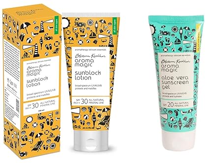 Aroma Magic Sunscreen Sun Block Lotion, SPF 30, 100ml & Aloe Vera Sun Screen Gel, 100ml Combo