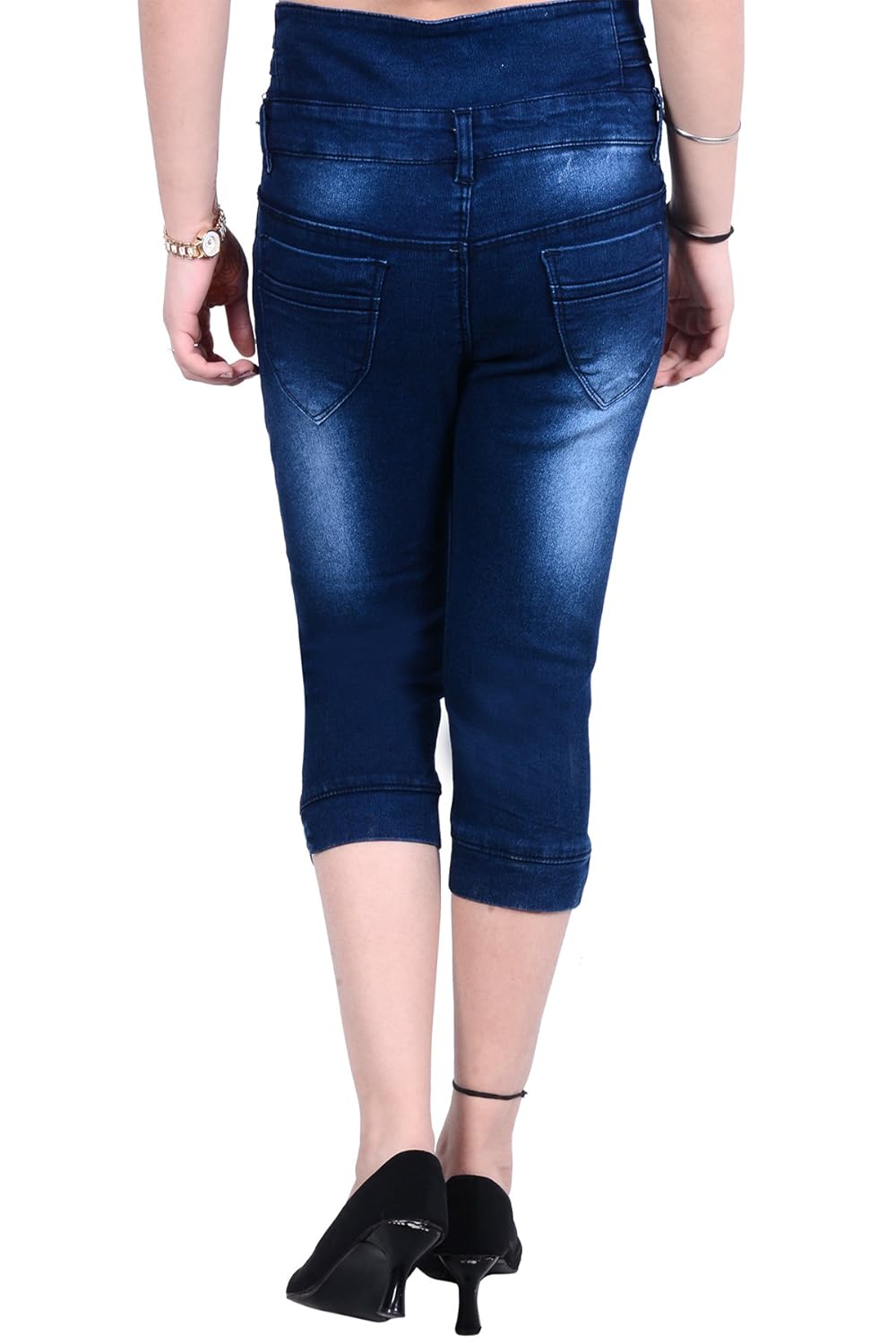 blinkin slimfit high-waist distressed capri jeans for women (stretchable denim fabric )