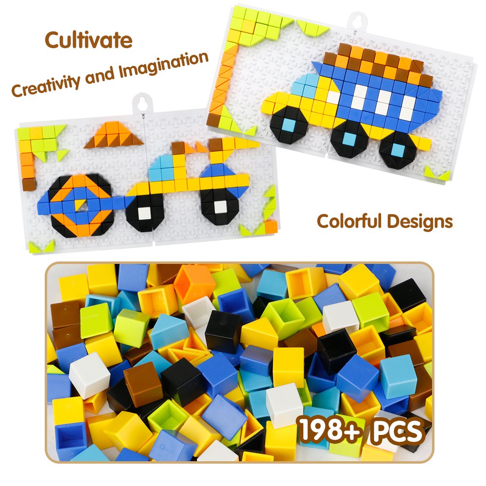 Mosaic Puzzle Funny Bricks Jigsaw Puzzles Building Blocks Set Preschool Creative Educational Toys Game for Kids Toddlers-198 Pieces