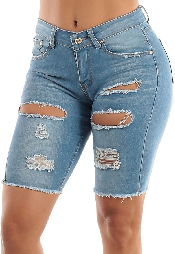 women's above the knee denim shorts