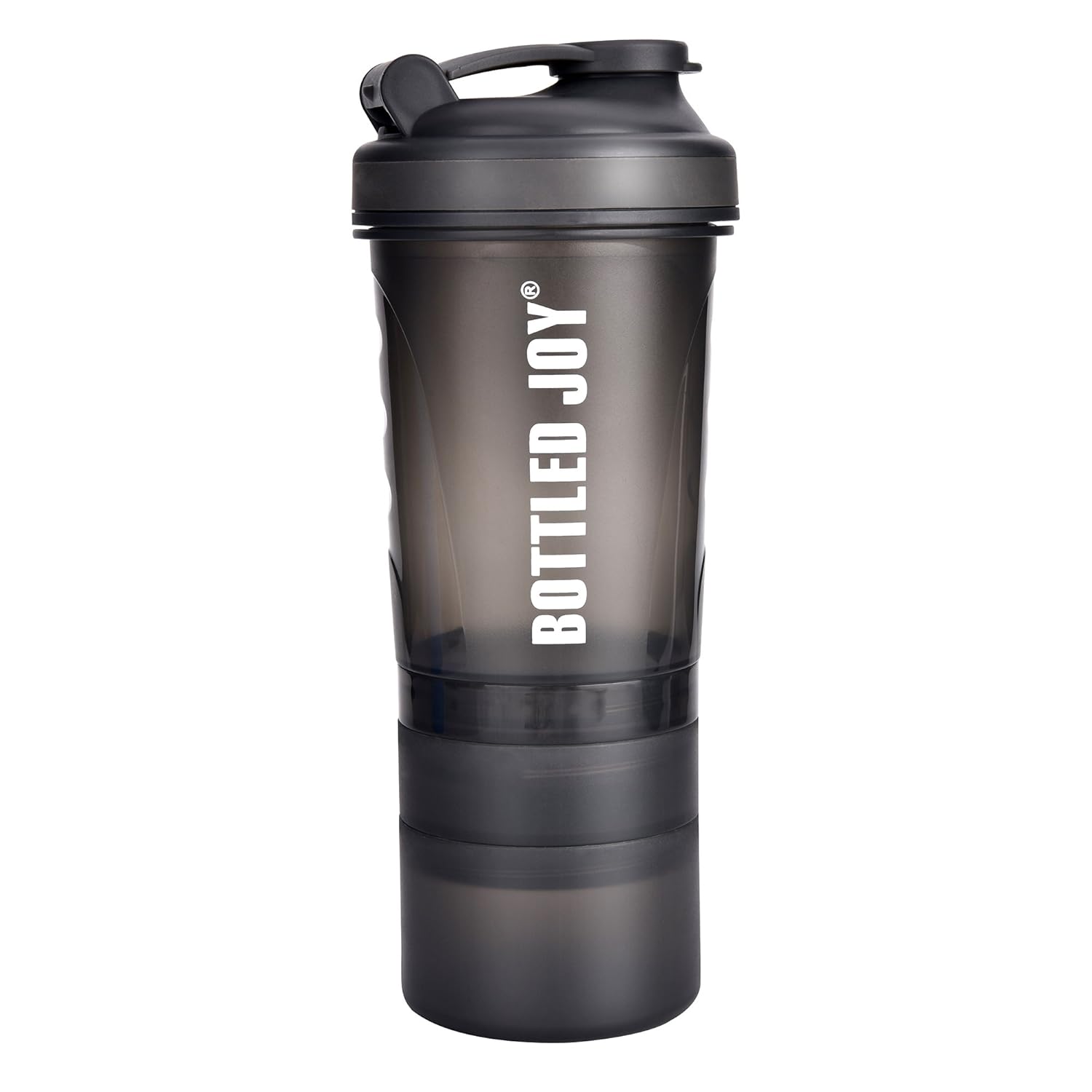 BOTTLED JOY Protein Shaker Bottle with 3-Layer Twist and Lock Storage, 100% BPA-Free Leak Proof SportMixer Fitness Sports Nutrition Supplements Non-slip Mix Shake Bottle 20oz 600ml (Grey)