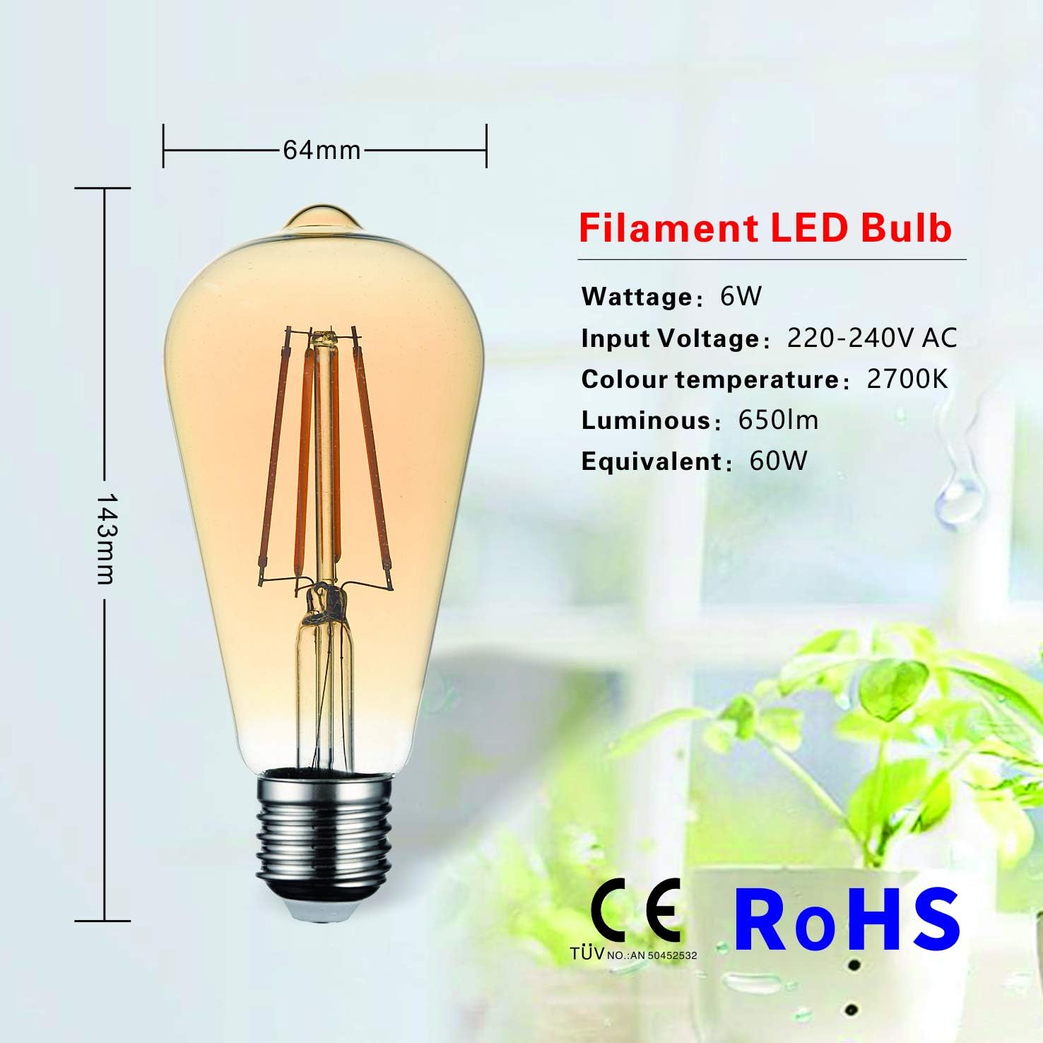 SD LUX E27 Screw LED Bulbs Vintage Filament Led Light Bulbs, ST64 Style Retro Amber Glass Lamp, No Flicker Edison Bulbs - Image 3