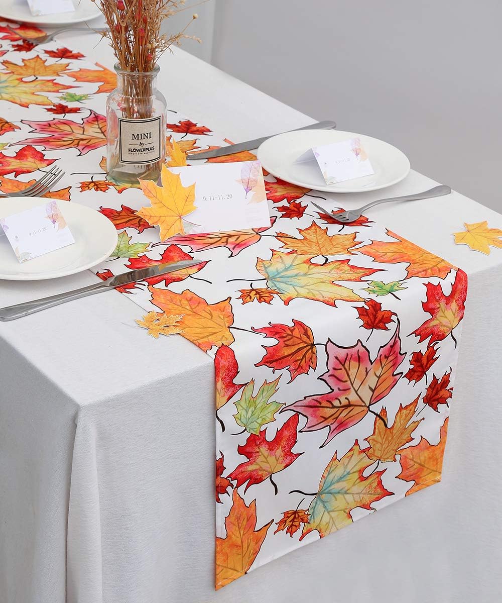 SoarDream Thanksgiving Harvest Table Runner 2 Pieces 13x84 Inches Maple Leaves Printed Table Runner Autumn Or Fall Outdoor Party Table Decorations: Home & Kitchen