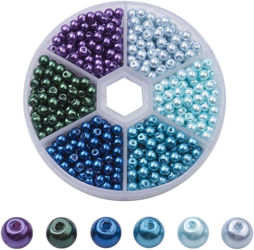 Kissity 810-Piece 4mm Tiny Satin Luster Glass Pearl Beads with Container for Jewelry Making (Mixed#5)
