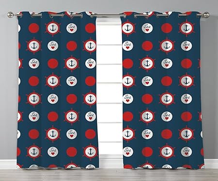 Thermal Insulated Blackout Grommet Window Curtains Anchor Nautical