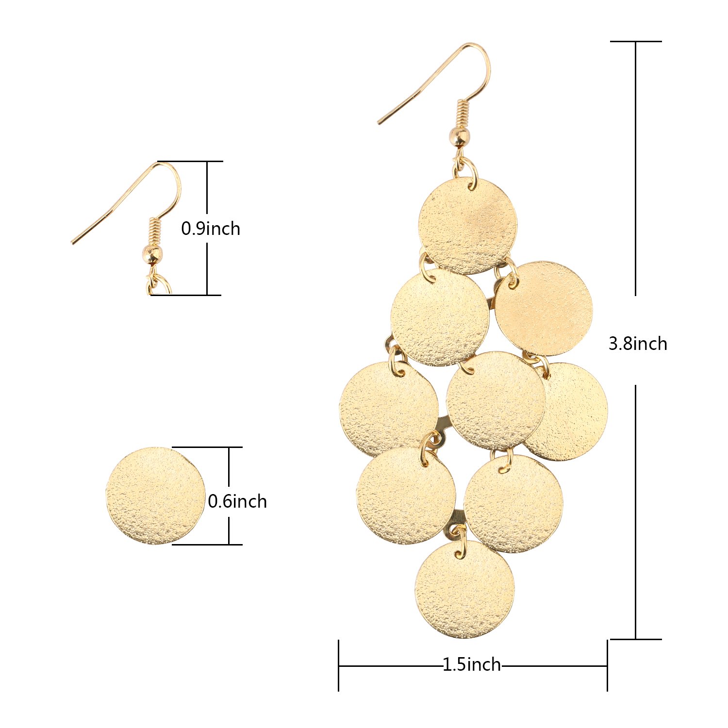 Dangle Drop Earrings，UHIBROS Light weight Long Charm Earring Unique Alloy Hook Earrings (Gold)
