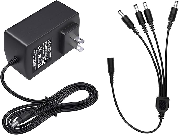ZOSI 12V 2A 100V240V US AC to DC Power Supply Adapter & 4Way Power