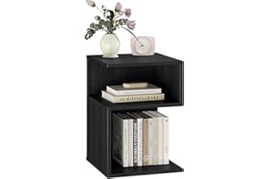 ODIKA Tokyo S Flip Minimalist 3 Tier End Table - Minimalist 3-Tier Wood Nightstand for Small Spaces with Open Storage - Japanese-Inspired Bedside Table for Bedroom (Reverse, Black)