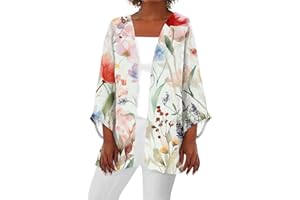 YUTANRAL Womens Summer Tops Floral Printed Lightweight Cardigan Casual Loose 3/4 Sleeve Tops Plus Size Kimonos Cover Ups