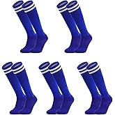 Elfcool 5 Pairs Kids Soccer Socks Youth Knee High Striped Tube Football Baseball Socks for Boys Girls 6-12 Years Old