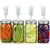 Fermentation Kit for Wide Mouth Jars - 4 Airlocks, 4 Silicone Grommets, 4 Stainless Steel Wide mouth Mason Jar Fermenting Lid