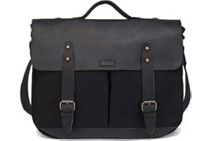 VASCHY Black Leather Canvas Messenger Bag for Men, Vintage Satchel 15.6 inch Laptop Business Briefcase Shoulder Bag with Top Lift Handle