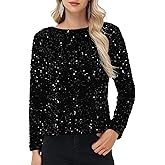 Anna-Kaci Women's Sequin Tops Sparkly Long Sleeve Glitter Evening Party Concert Shirt Blouse