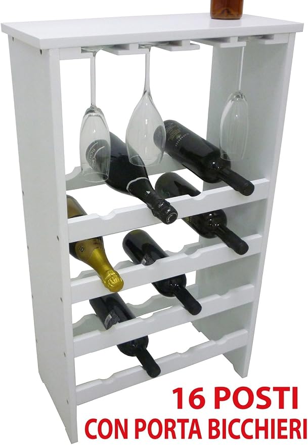 Portabottiglie Da Pavimento In Legno Rustico - Contiene 30 Bottiglie E 12 Bicchieri, Misure L69 X P24 X H116 Cm