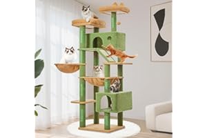 Taoqimiao Cactus Cat Tree, 71-Inch Cat Tower for Indoor Cats Large Adult, Multi-Level Large Cat Condo, 8 Sisal Scratching Posts, Metal Frame Cozy Hammock, Scratch Board, 2 Top Perches, MSC026L