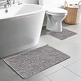 Muddy Mat® Chenille Bathroom Rugs Set Quick Dry Microfiber Mats Non Slip Washable, Extra Thick, Soft and Highly Absorbent Bath Mats (20”x30”) with U Shaped Toilet Mat (20”x20”) - Grey