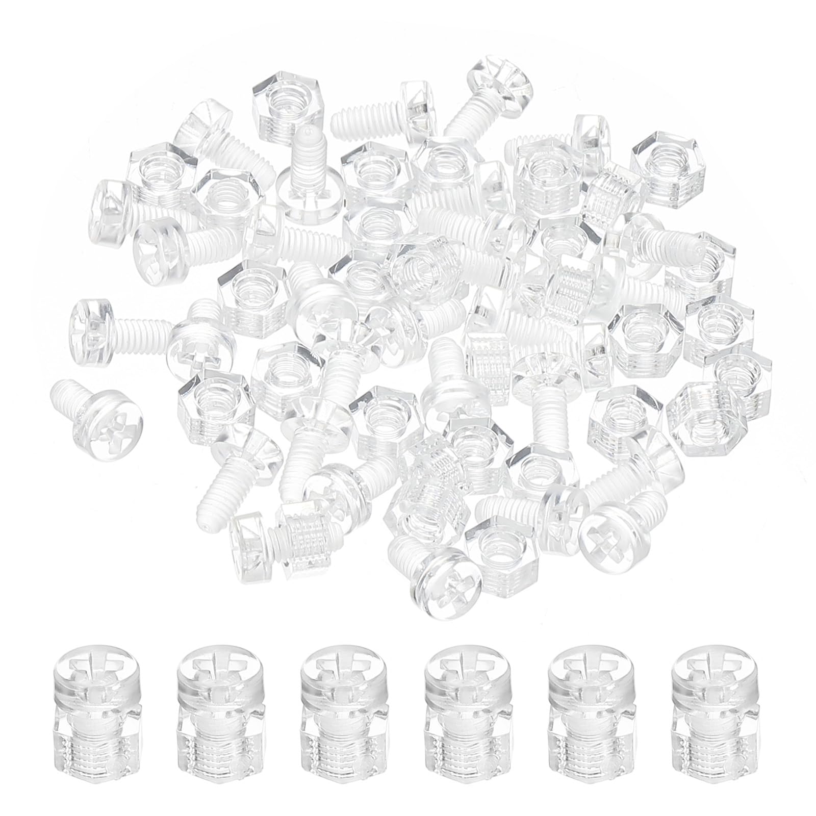 PATIKIL M3x6mm Clear Acrylic Screws and Hex Nuts Kit, 50 Set PC Plastic Phillips Round Head Bolts for Machine Accessories, Transparent