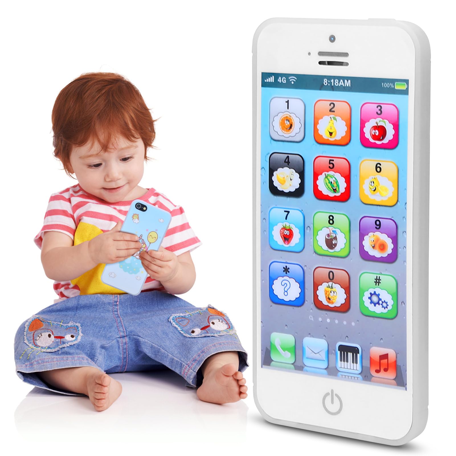 Baby Toy Phone , 1-6 Year Old Children LED Music Learning Education Mobile Toys for Kids Playing Girls Boys Fake Phones Toddler Girl Boy Present Gifts (White)