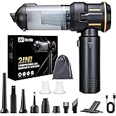 Nvrtio Portable Cordless Mini Car Vacuum Cleaner 16KPa - 80000RPM Brushless Motor Handheld 4-in-1 Compressed Air Duster & Air Blower & Pump Hand Held Vacuum for Car, Home, Office, Camping, Pet