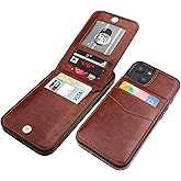 KIHUWEY Compatible with iPhone 14 Plus Case Wallet with Credit Card Holder, Flip Premium Leather Magnetic Clasp Kickstand Heavy Duty Protective Cover for iPhone 14 Plus 6.7 Inch (Brown)
