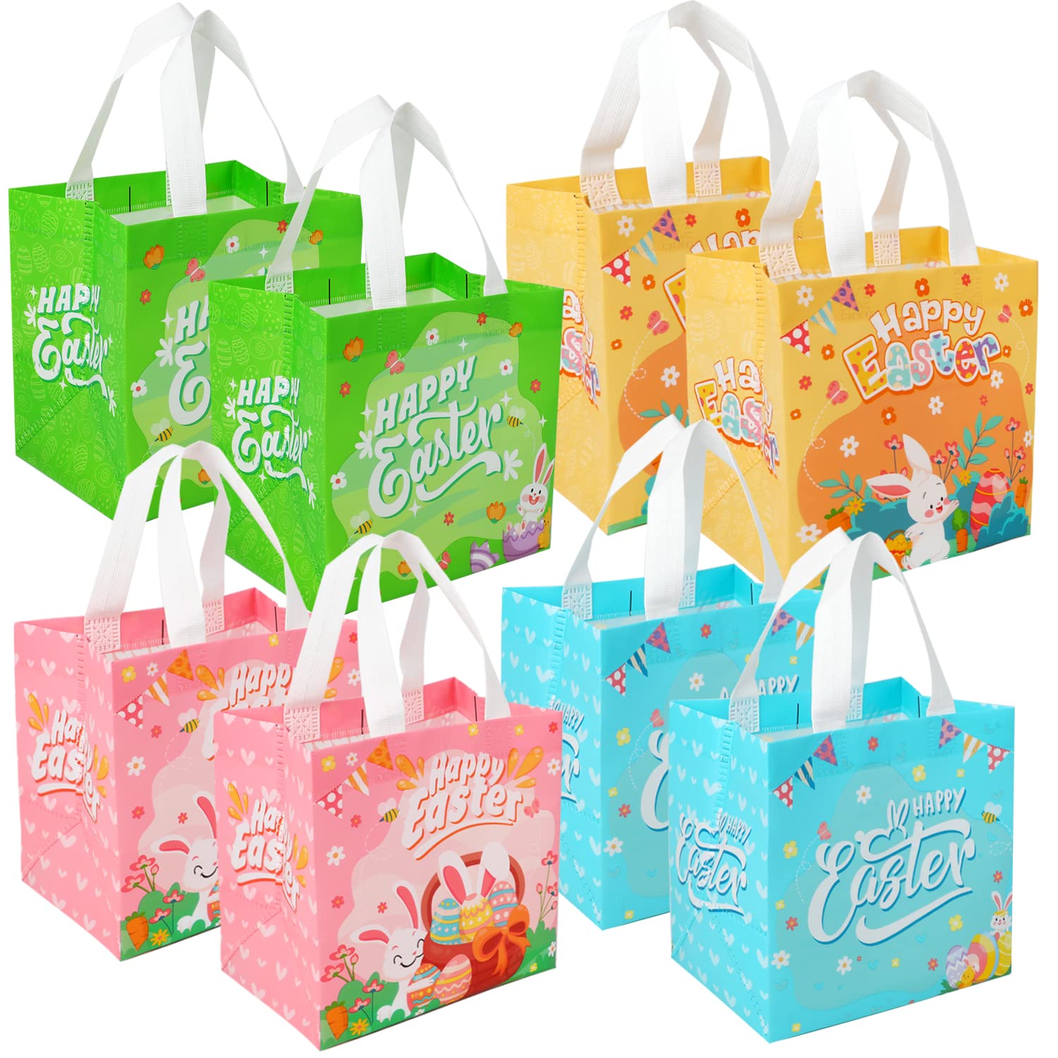 Photo 1 of KIMOBER 12 Pack Large Non-Woven Bags, Bunny Egg Gift Tote Bags with Handles for Easter Party Favor Egg Hunt, 4 Colors