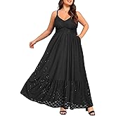 Plus Size Summer Dresses Maxi - Eyelet Sun Boho Beach Casual Long Sundress with Pockets