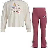 adidas girls 2-piece Long Sleeve Graphic Tee & Flare Pant Set