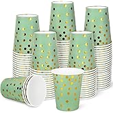 Whaline 50Pcs Sage Green Paper Cups with Foil Dots 9oz Green Gold Disposable Coffee Cups Drinking Cups for Cold Hot Drinks Wedding Bride Shower Party Supplies