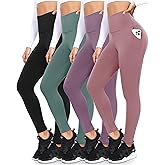 FULLSOFT 4 Pack Leggings with Pockets for Women,Soft High Waisted Tummy Control Workout Yoga Pants(4 Pack Black+Green+Purple+Pink,Large-X-Large)