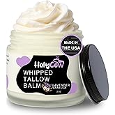 HolyCow Beef Tallow For Skin - Whipped Tallow Balm with Organic Jojoba Oil, Grass Fed Beef Tallow Face Moisturizer for Eczema, Baby, Lip Balm - Lotion For Extremely Dry Skin (Lavender Vanilla)