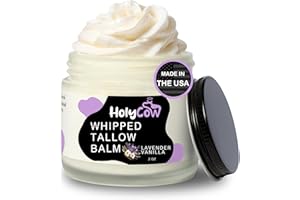 HolyCow Beef Tallow For Skin - Whipped Tallow Balm with Organic Jojoba Oil, Grass Fed Beef Tallow Face Moisturizer for Eczema, Baby, Lip Balm - Lotion For Extremely Dry Skin (Lavender Vanilla)