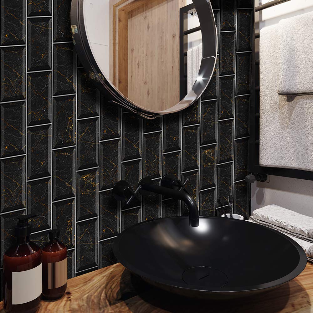 Marble Effect Wall Tile Transfers Sticker for Home Decor, Peel & Stick self-Adhesive splashback, Tile Decals for Living Room Kitchen Bathroom Decor, 27 Pieces