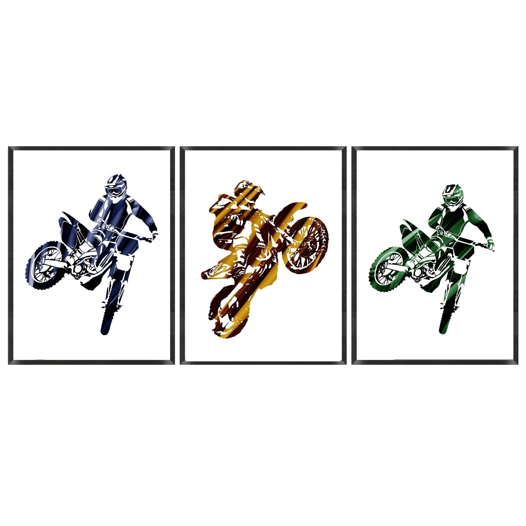 Motocross Wall Art Prints | Framed Motocross Posters | Motocross Room Decor For Men Kids Teenagers | Motocross Poster Set of 3 For Bedroom Man Cave, Motocross Wall Decor (A4)