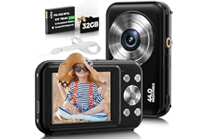 Digital Camera, Bofypoo FHD 1080P 44MP Kids Camera with 32GB Card, 16X Zoom Point and Shoot Digital Camera with Fill Light, Anti-Shake Compact Vlogging Camera for Teens Boys Girls (Black)