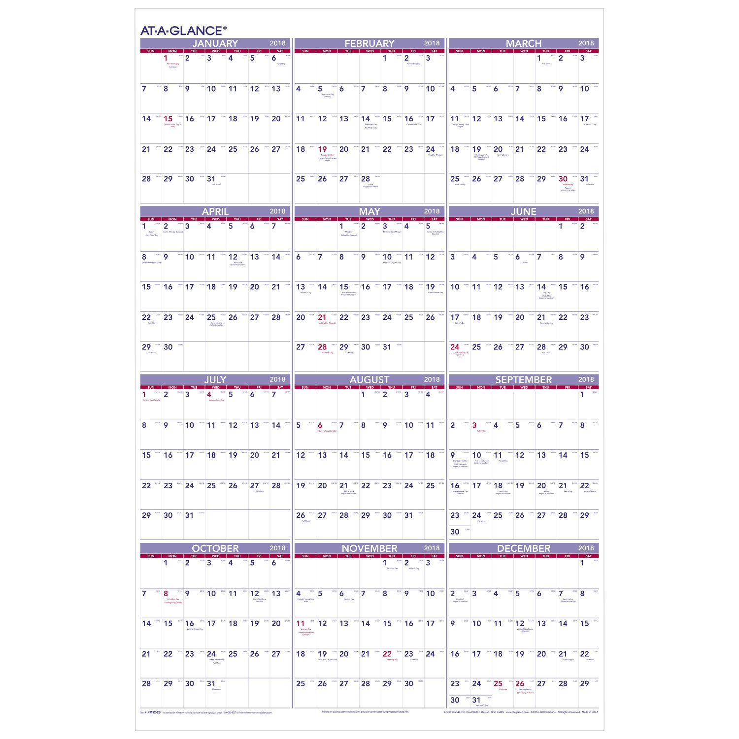 AT-A-GLANCE 2026 Wall Calendar, Monthly, 15" X 12", Medium