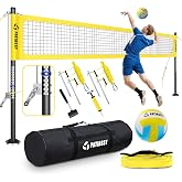 Professional Heavy Duty Volleyball Net Set for Backyard Outdoor | Steel Anti-Sag Winch, Rust-Resistant Aluminum Poles, 32FT Reinforced Net, 3 Official Height Adjustable, Portable Carry Bag