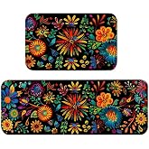 YWZDS Mexican Floral Kitchen Rugs Set of 2, Black | 17