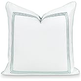 Hofdeco Premium Fall Coastal Patio Indoor Outdoor Pillow Cover Only, 20"x20" Water Repellent for Backyard, Couch, Muted Aqua Embroidered Square Line