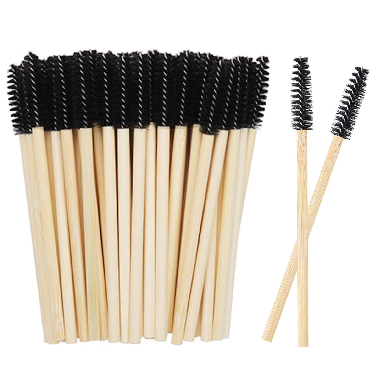 50PCS Disposable Lash Mascara Wands, Bamboo Eyelash Mascara Brushes, Black Eyelash Spoolies eyebrow brush Makeup Kit, Eyelashes Extension Brush Applicator Mascaras Wands Cosmetic Makeup Tools