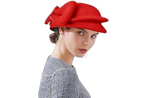RZTA Women's Vintage 100% Wool Felt Cloche Bucket Bowler Hat Winter Vintage Bow Fedoras Church Derby Fascinator Hat