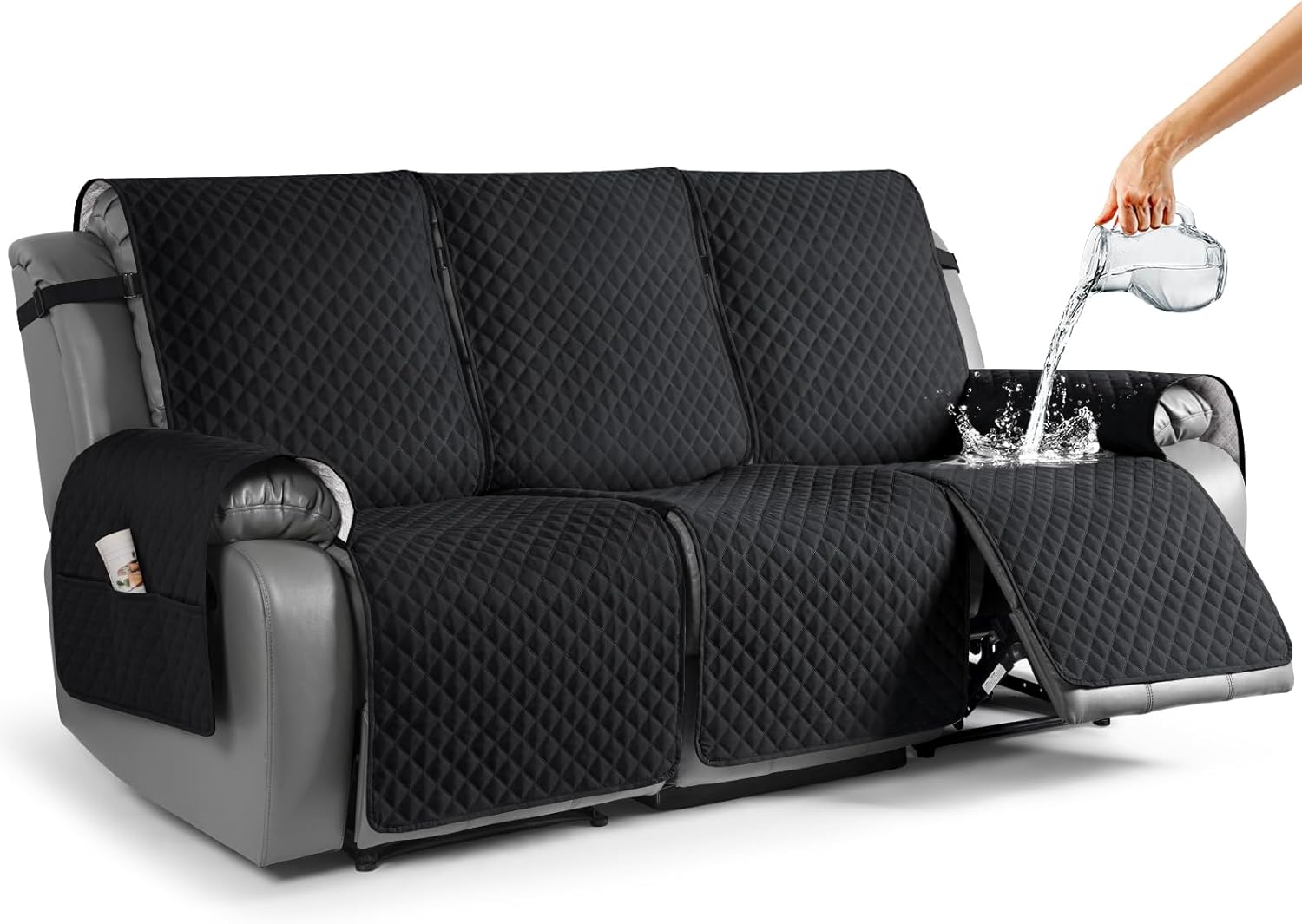 Slipcovers - TAOCOCO Recliner Sofa Slipcover Couch Covers for 3 Cushion Couch, Pet Sofa Cover for 3 Seat Recliner Sofa, Washable Reclining Sofa Cover Furniture Protector with Elastic Straps(3 Seater, Black)