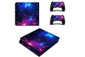 Vanknight Vinyl Decal Skin Stickers Cover for PS-4 Slim S Console Play Station 4 Controllers Galaxy Space Purple