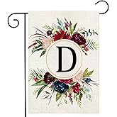 Monogram Letter D Garden Flags, Summer Garden Flag 12x18 Double Sided Floral Yard Flags Small Burlap Family Last Name Initial Garden Flag for Outside Decorations(D)