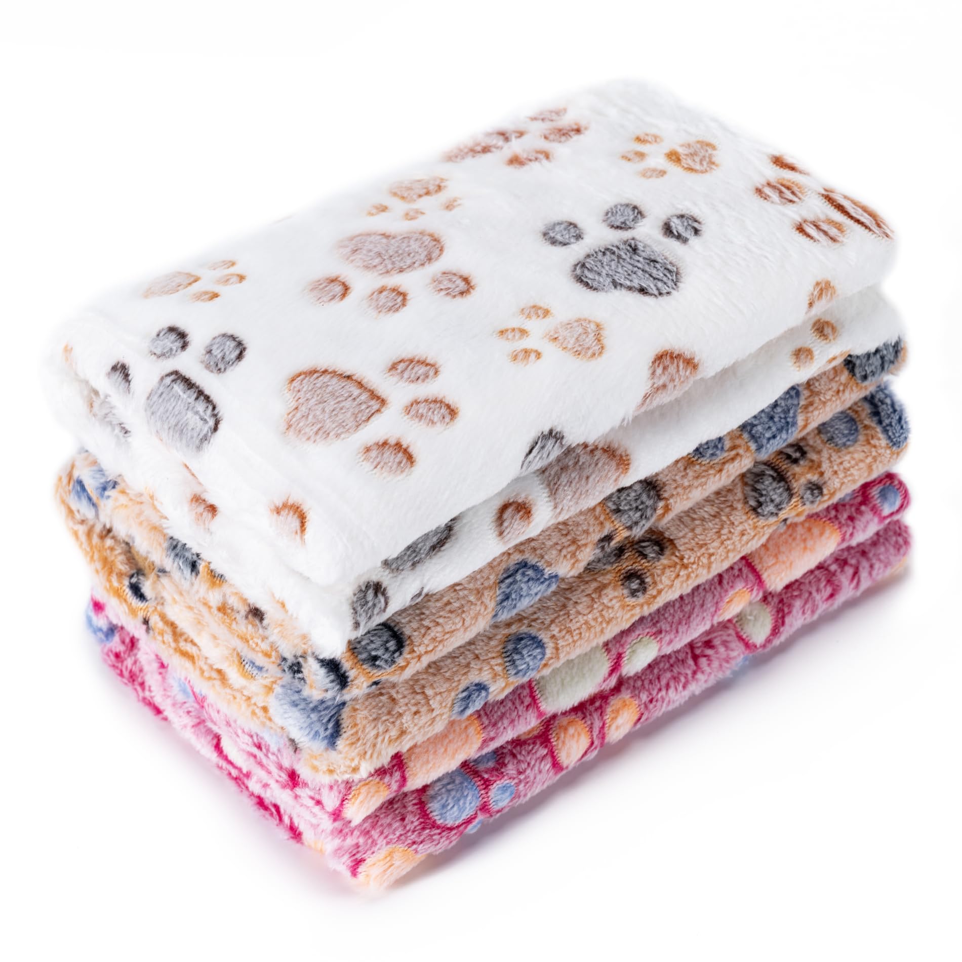 Photo 1 of 1 Pack 3 Blankets Super Soft Fluffy Premium Fleece Pet Blanket Flannel Paw Printed Throw for Dog Puppy Cat (Large 41x31'', Brown, Pink, White)