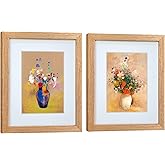 DEKWINN 8x10 Picture Frame Set of 2 OAK Solid Wood with Real Glass for Pictures 5x7 with Mat or 8x10 Without Mat, Wall Mount or Tabletop Gallery Photo Frames(2 Pack, Oak)